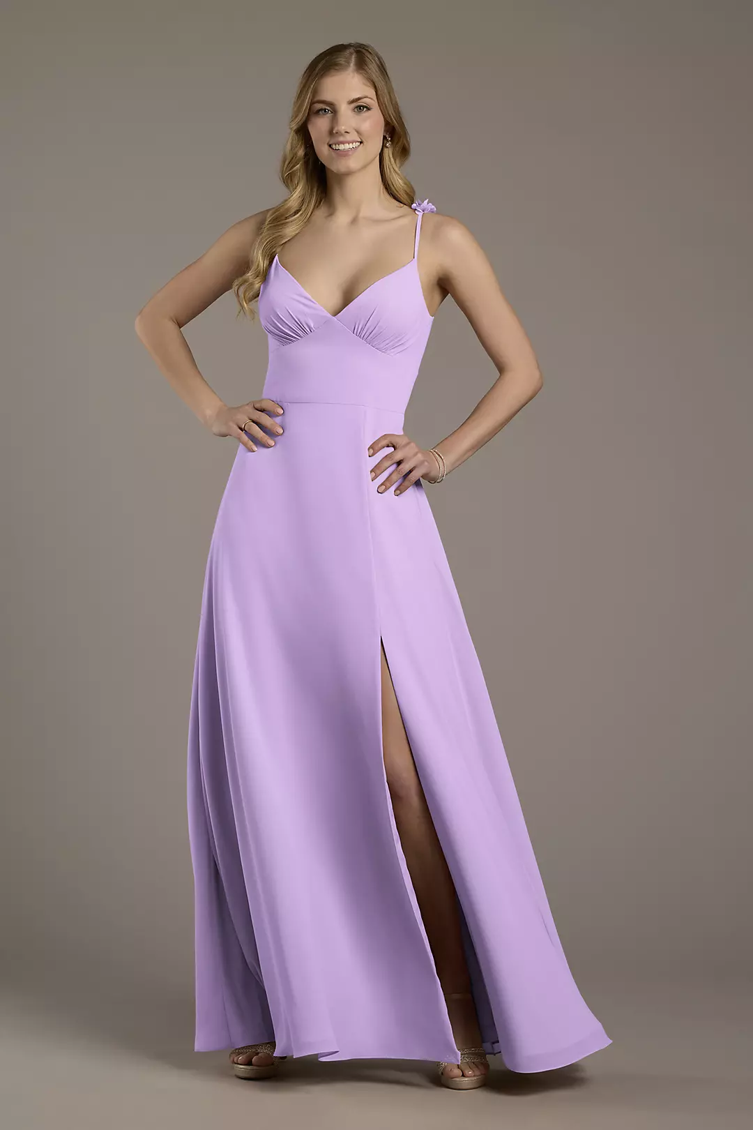 Chiffon A-Line Dress with Flower Straps Dress - XNAUWBI