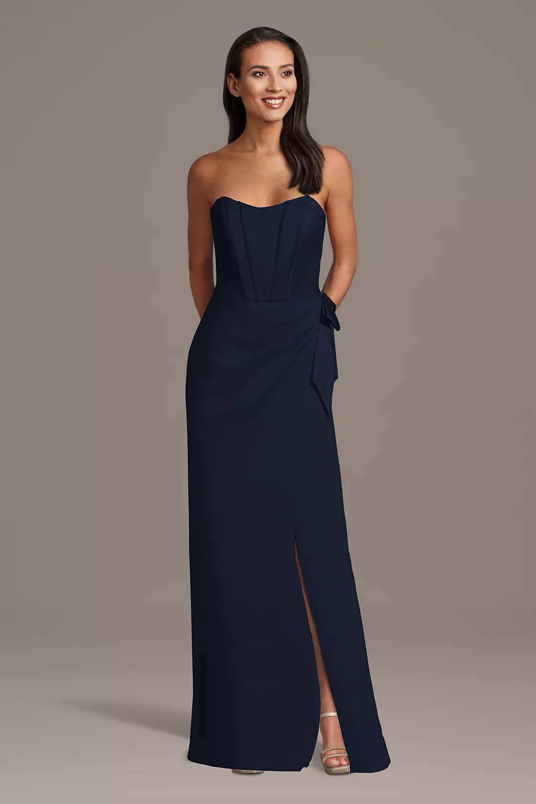 Matte Satin Strapless Corset Sheath Dress with Side Bow Dress - XNAUWBI