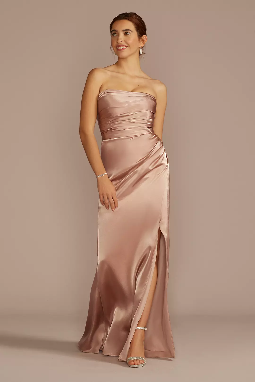 Strapless Charmeuse Dress with Ruching Dress - XNAUWBI