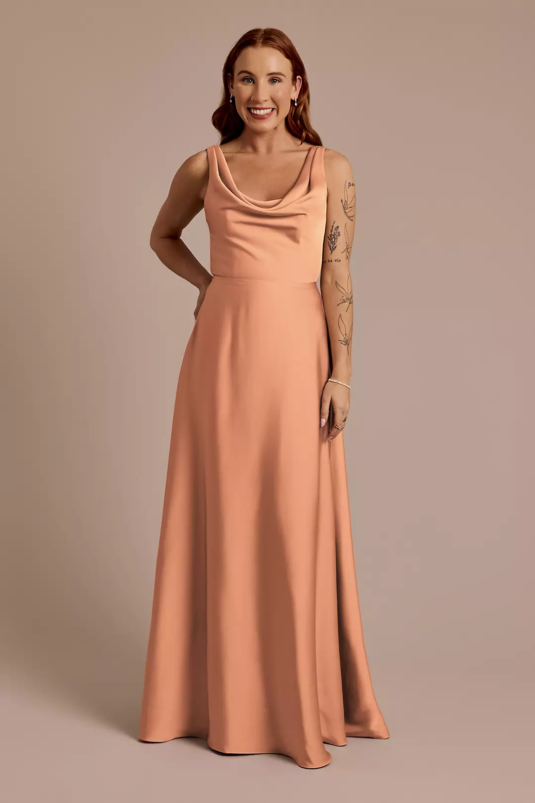 Matte Satin Cowl Neck Tie Back Dresses - XNAUWBI