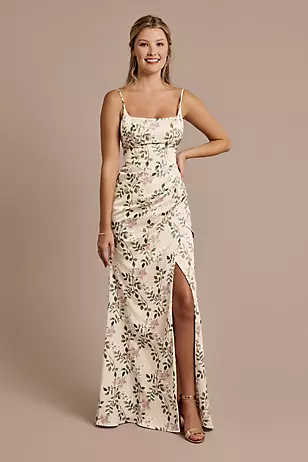 Floral Print Charmeuse Corset Sheath Dresses - XNAUWBI