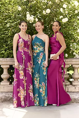 Floral Charmeuse Draped One-Shoulder Dresses - XNAUWBI