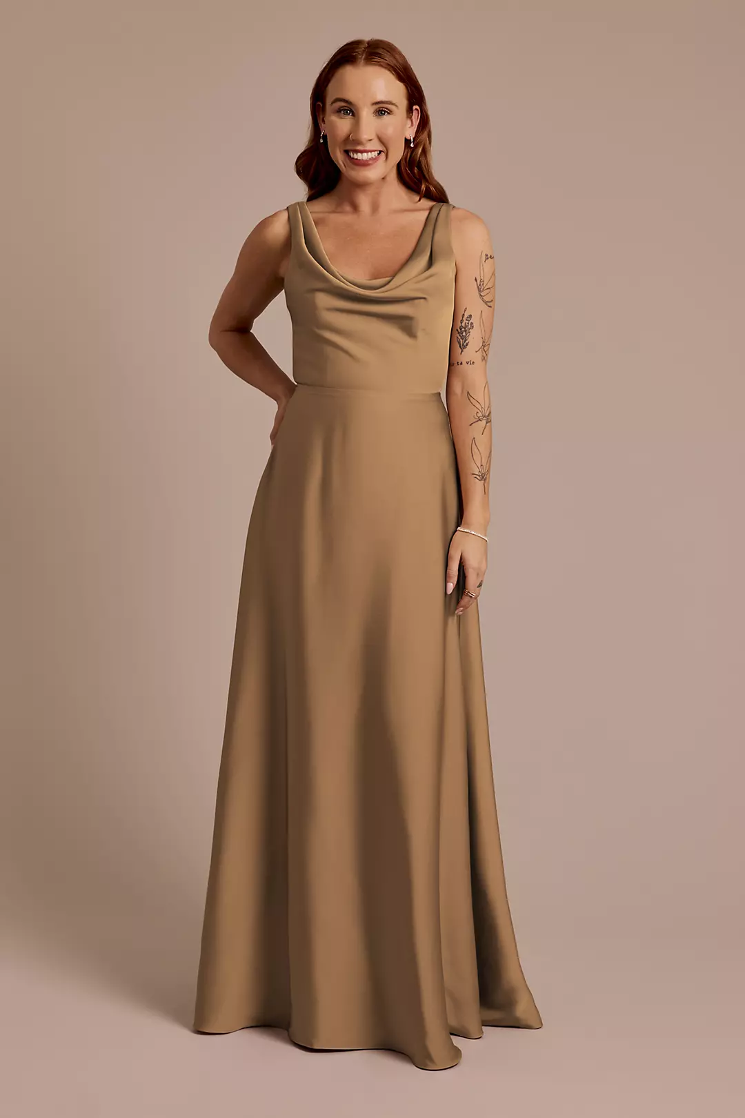 Matte Satin Cowl Neck Tie Back Dresses - XNAUWBI