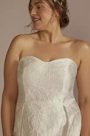 Short Jacquard A-Line Floral Dress with Removable Straps Dress - XNAUWBI