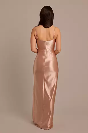 Sculpting Shiny Satin Cowl Neck Ruched Dresses - XNAUWBI