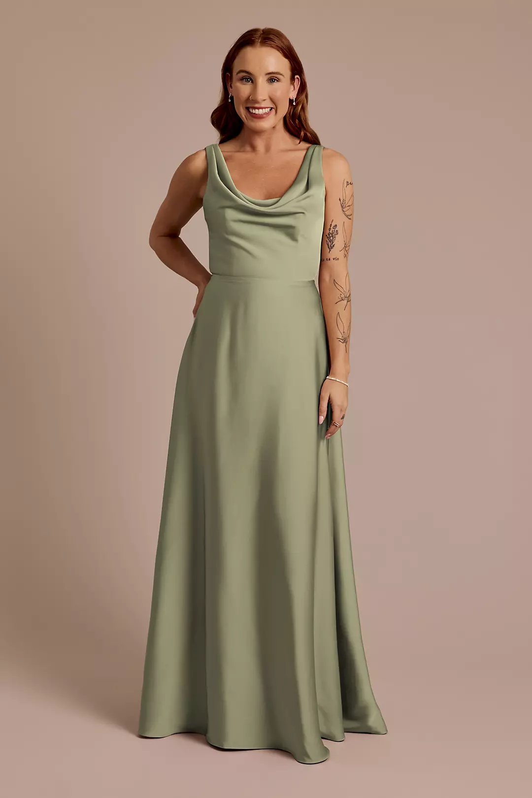 Matte Satin Cowl Neck Tie Back Dresses - XNAUWBI
