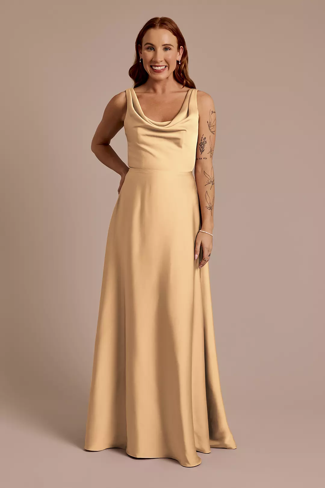 Matte Satin Cowl Neck Tie Back Dresses - XNAUWBI