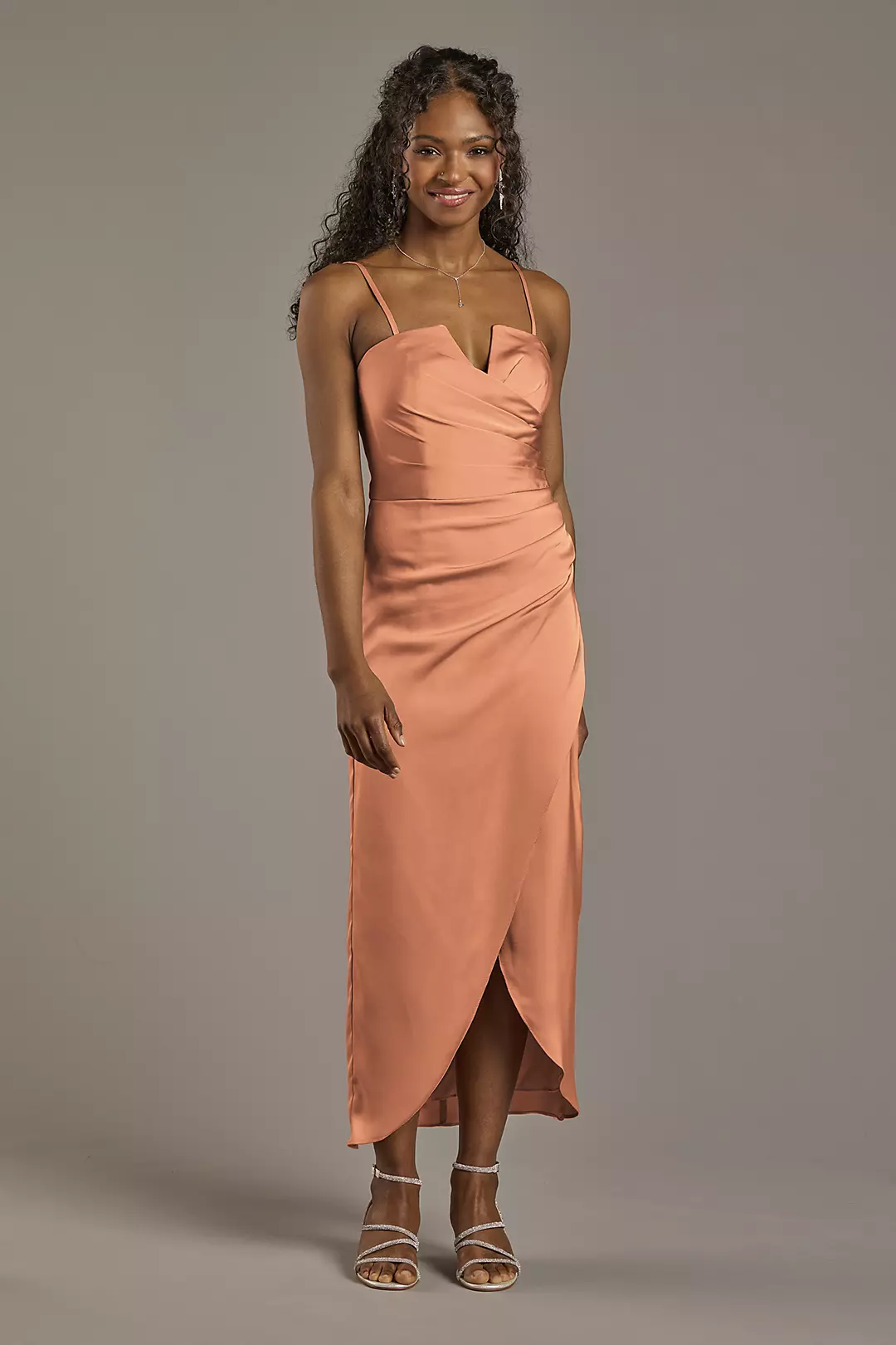 Matte Satin V-Notch Midi Dresses - XNAUWBI
