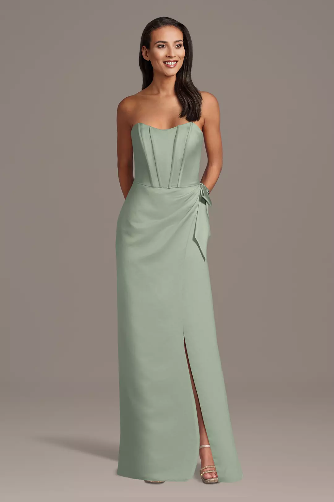 Matte Satin Strapless Corset Sheath Dress with Side Bow Dress - XNAUWBI