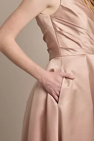 Matte Satin One-Shoulder A-Line Pleated Dresses - XNAUWBI