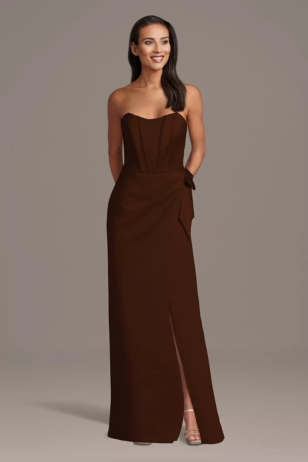 Matte Satin Strapless Corset Sheath Dress with Side Bow Dress - XNAUWBI