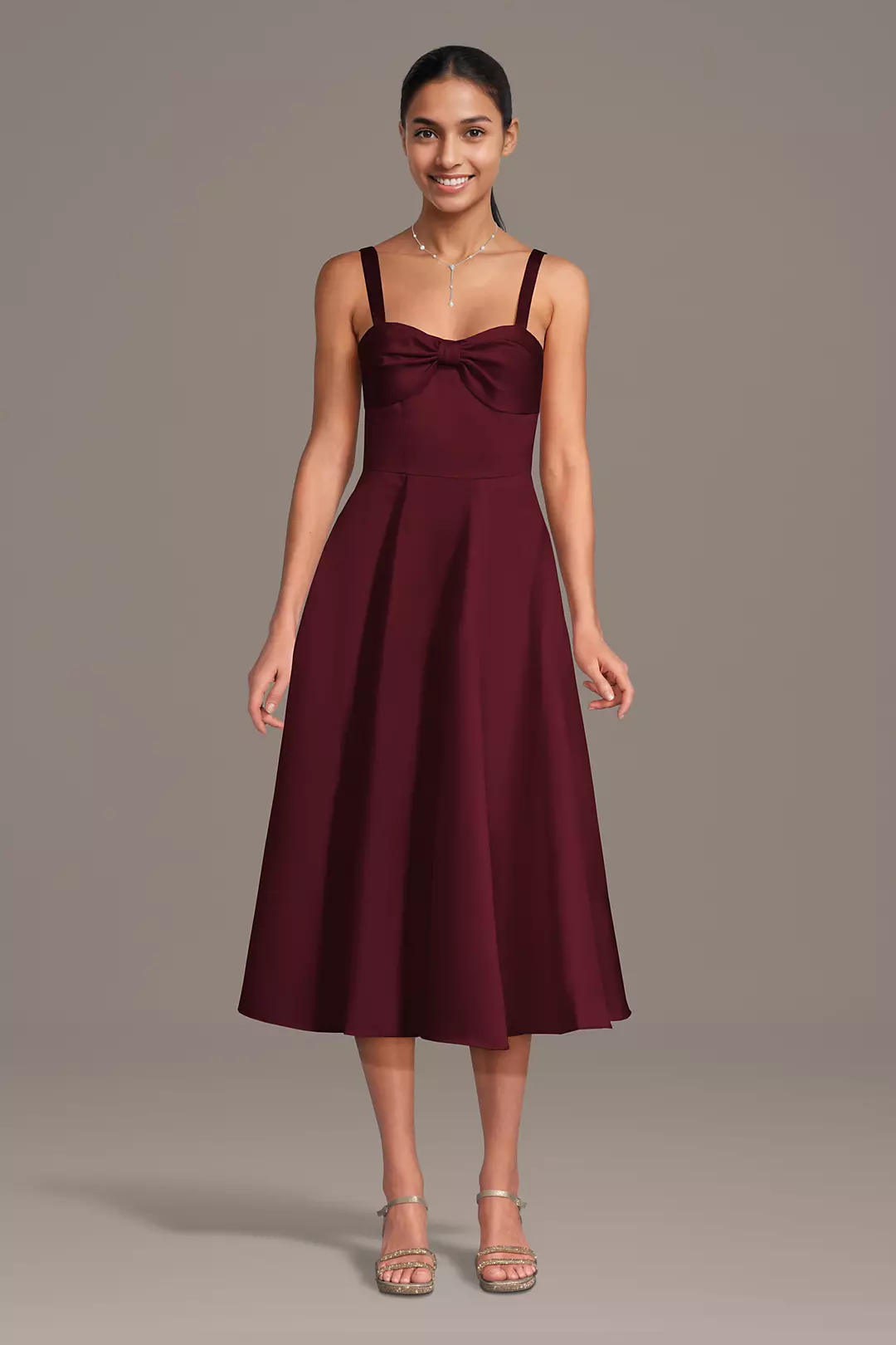 Satin Bow Neck Spaghetti Strap Midi Dresses - XNAUWBI