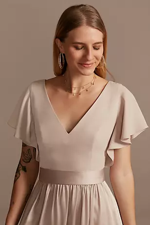 Flutter Sleeve Charmeuse Dresses - XNAUWBI