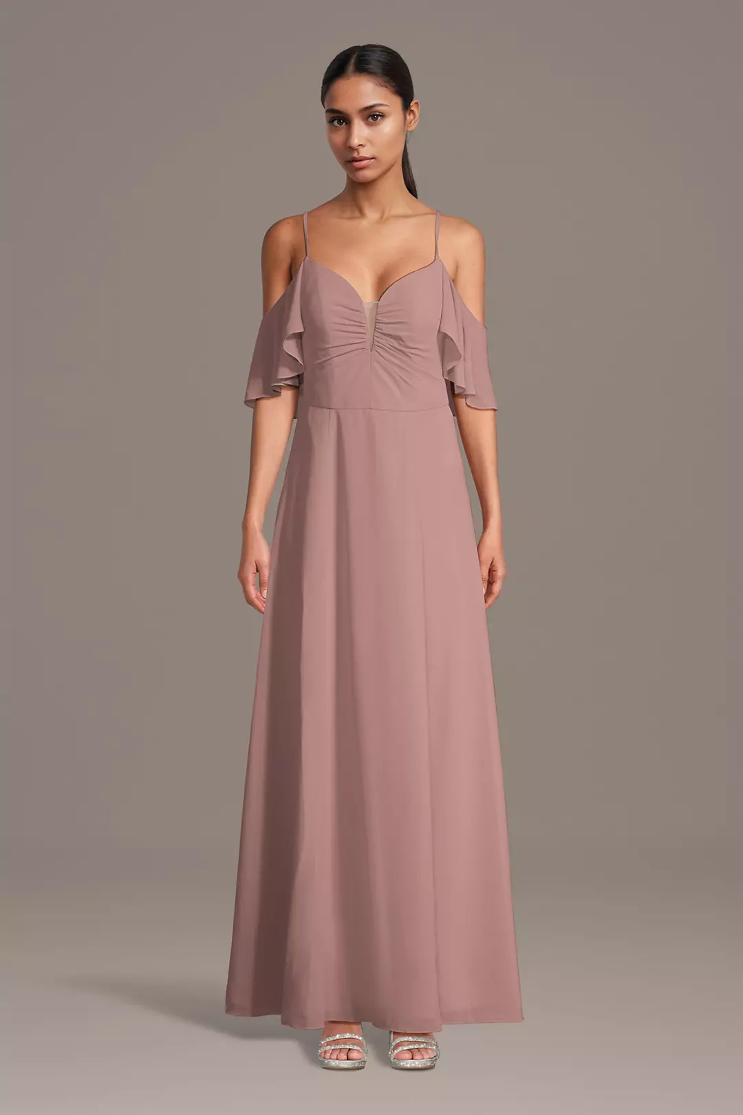 Chiffon Off-Shoulder Notch Neck A-Line Dresses - XNAUWBI