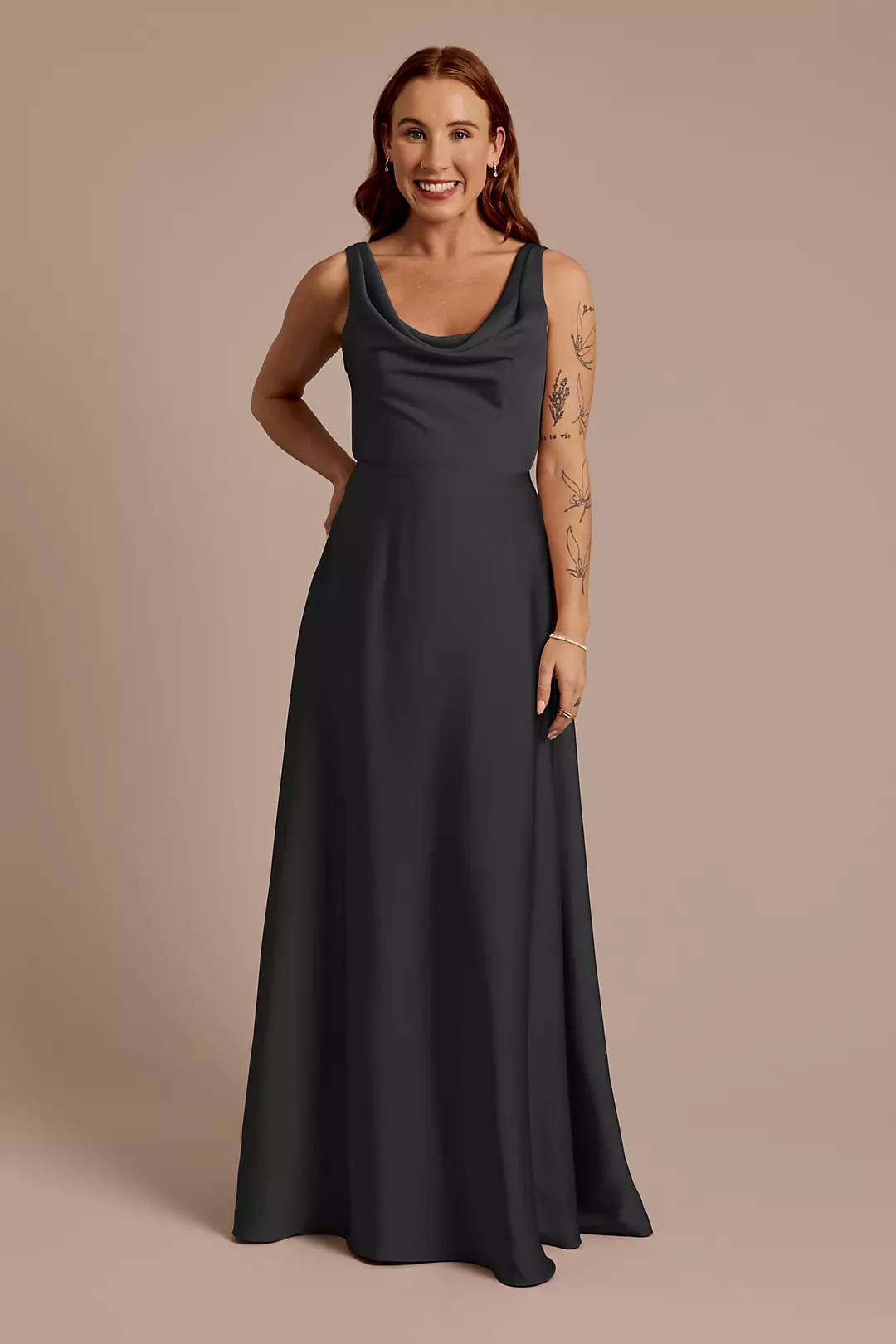 Matte Satin Cowl Neck Tie Back Dresses - XNAUWBI