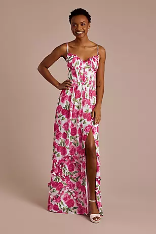 Ruffled Floral Chiffon Spaghetti Strap Dresses - XNAUWBI