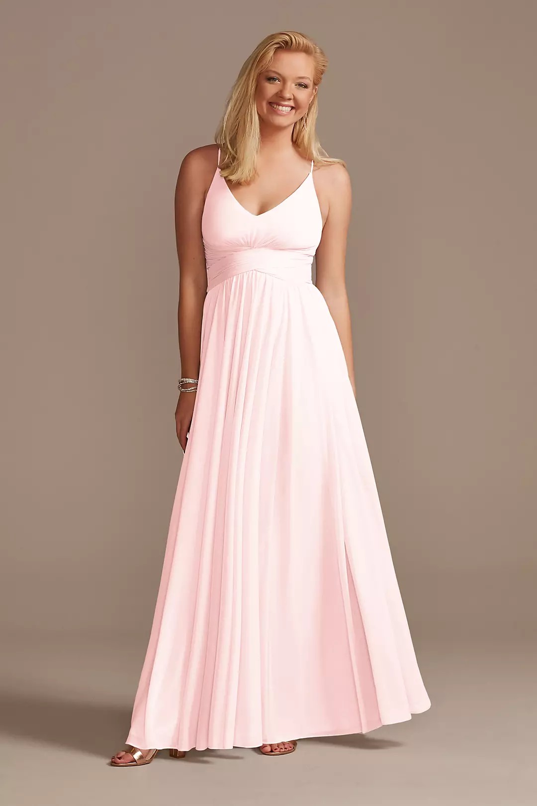 Mesh Cross Waist Spaghetti Strap Bridesmaid Dresses - XNAUWBI