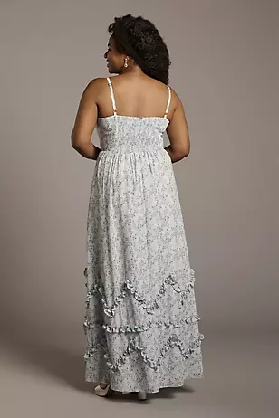 Floral Print Chiffon Corset Ruffled A-Line Dresses - XNAUWBI