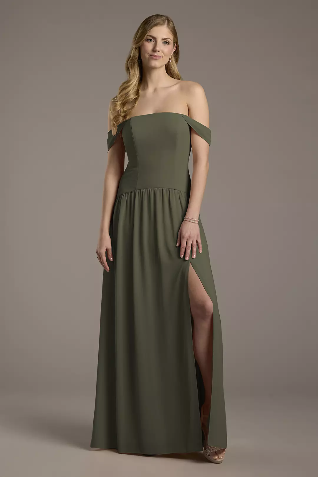Chiffon Curved Drop Waist Off-the-Shoulder Dresses - XNAUWBI