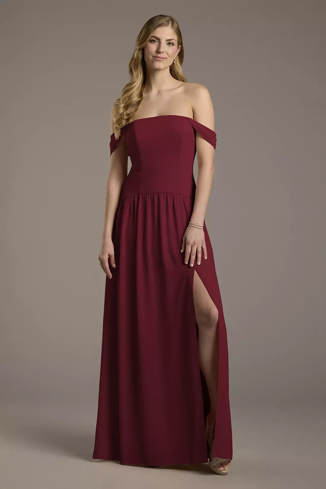 Chiffon Curved Drop Waist Off-the-Shoulder Dresses - XNAUWBI