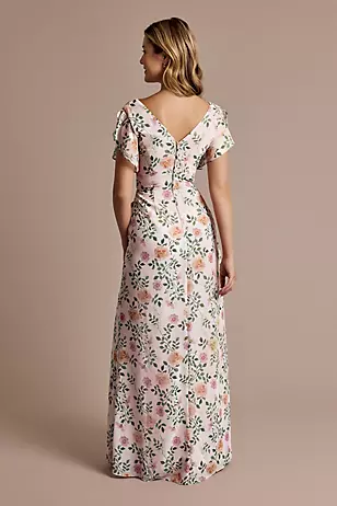 Floral Chiffon Flutter Sleeve V-Neck Dresses - XNAUWBI