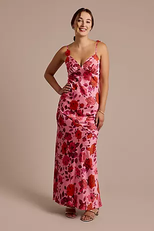 Rosette Strap Floral Print Slip Dresses - XNAUWBI