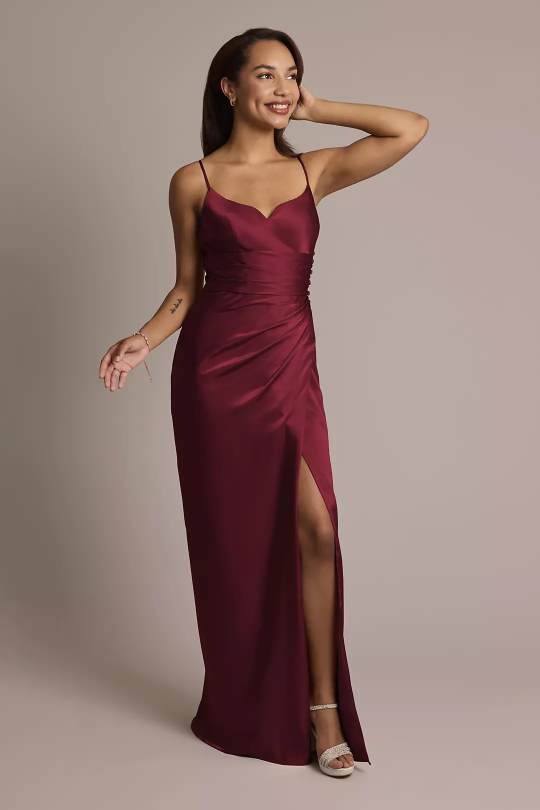 Charmeuse V-Notch Spaghetti Strap Shiny Satin Dresses - XNAUWBI