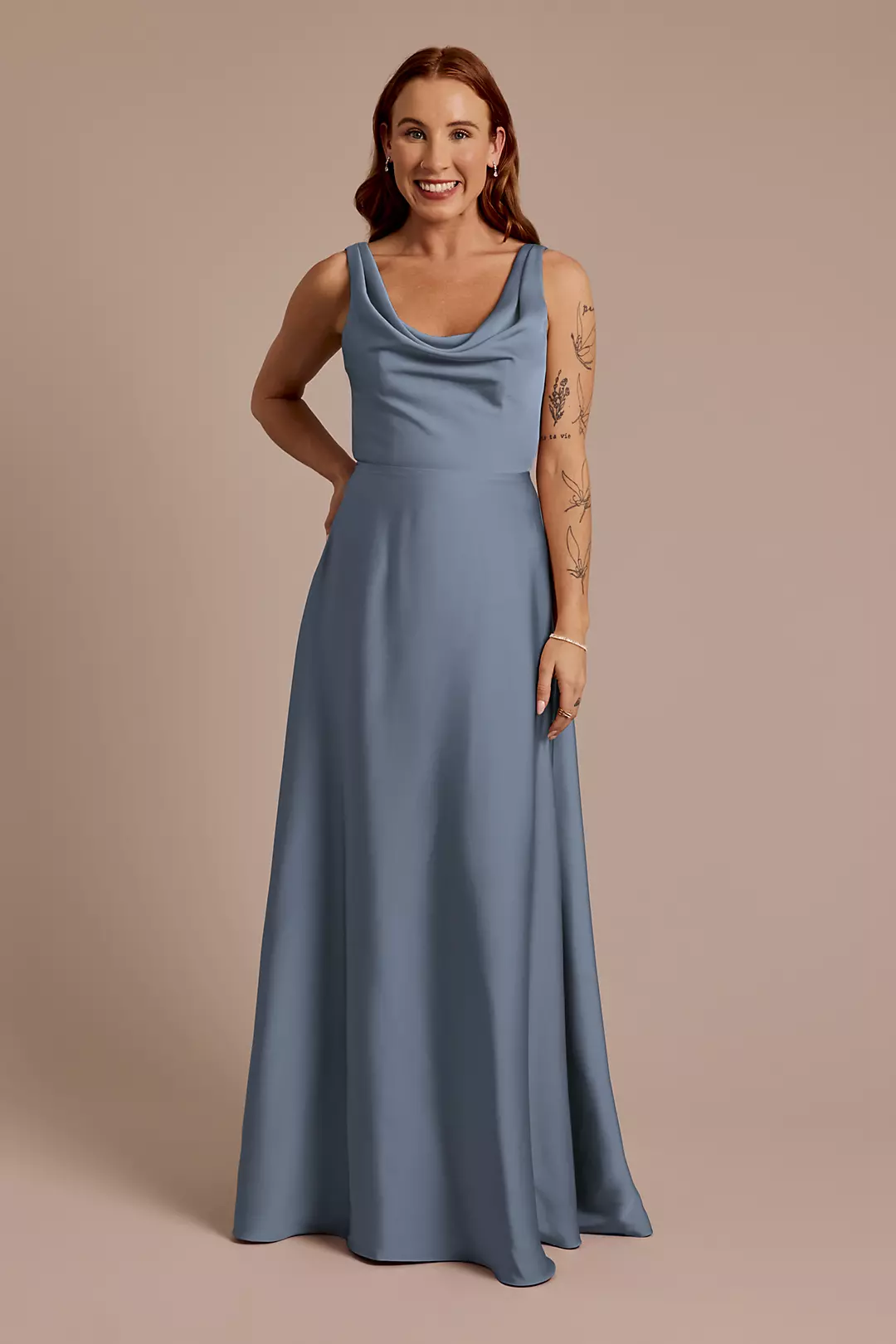 Matte Satin Cowl Neck Tie Back Dresses - XNAUWBI