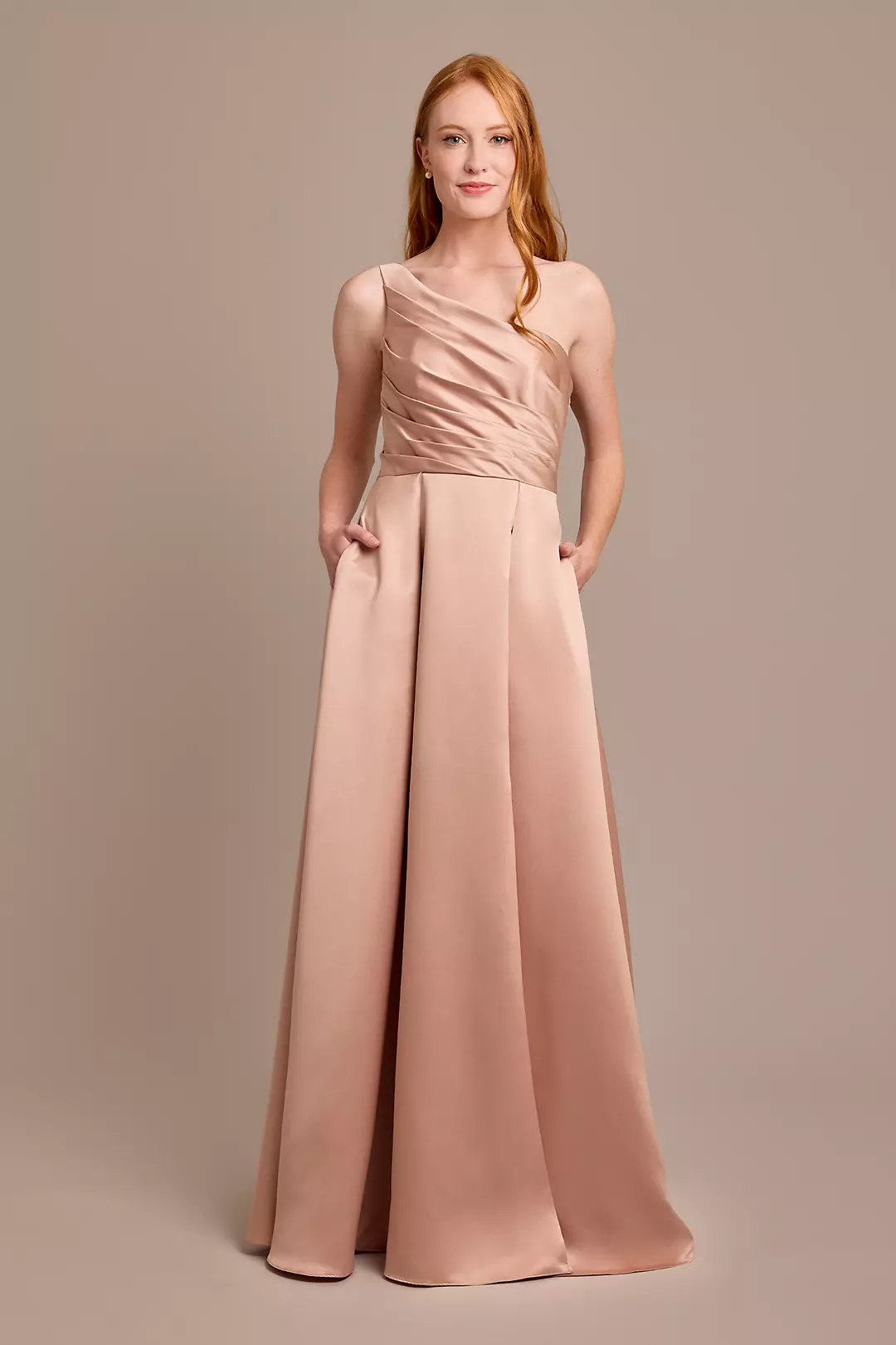 Matte Satin One-Shoulder A-Line Pleated Dresses - XNAUWBI