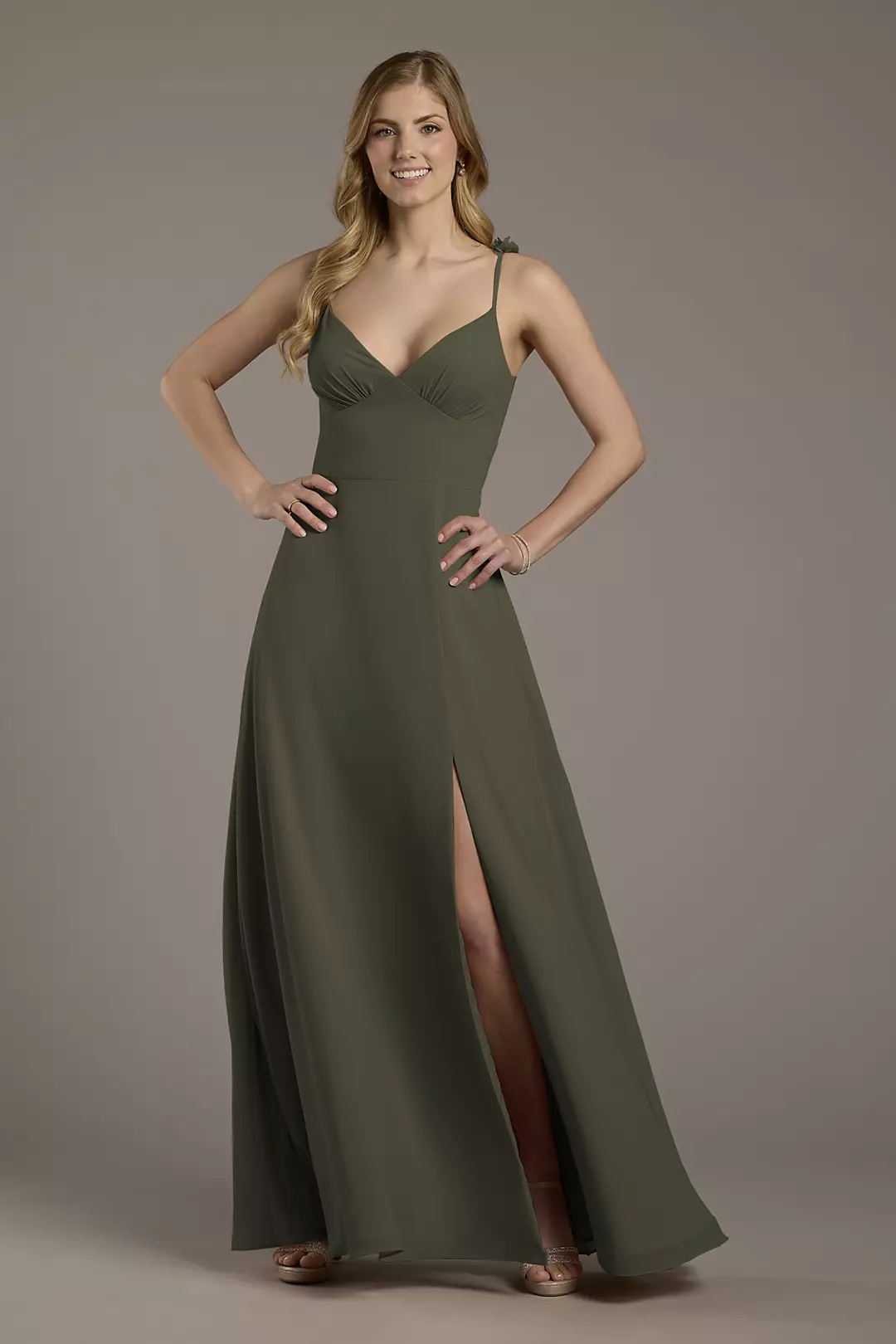 Chiffon A-Line Dress with Flower Straps Dress - XNAUWBI