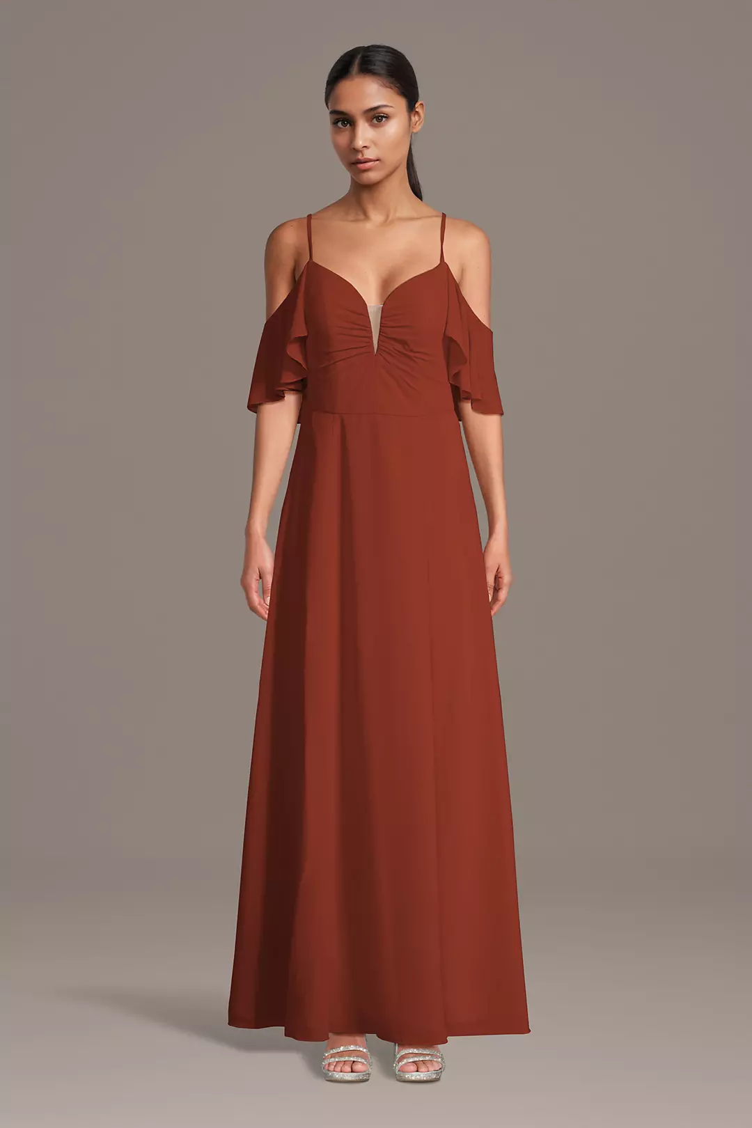 Chiffon Off-Shoulder Notch Neck A-Line Dresses - XNAUWBI