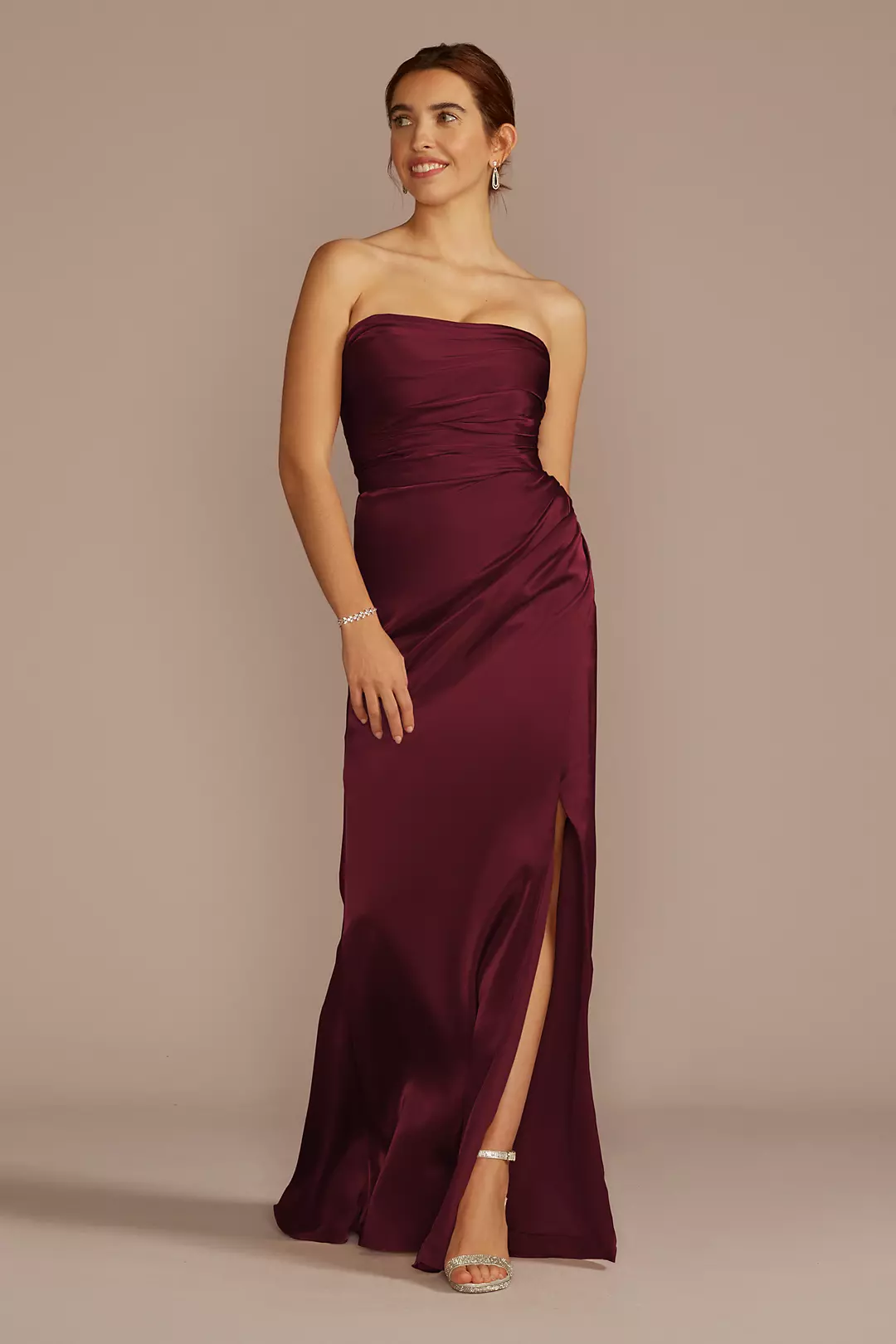 Strapless Charmeuse Dress with Ruching Dress - XNAUWBI