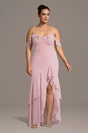 Ruffle Hem Off Shldr Chiffon Dress - XNAUWBI