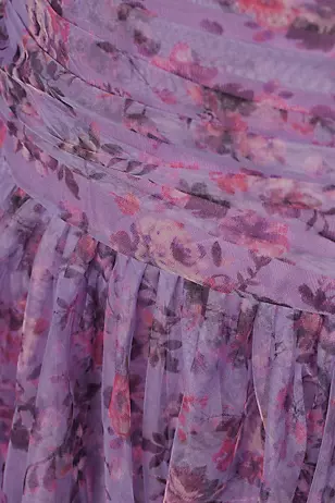 Tiered Net Strapless Drop Waist Floral Print Dresses - XNAUWBI