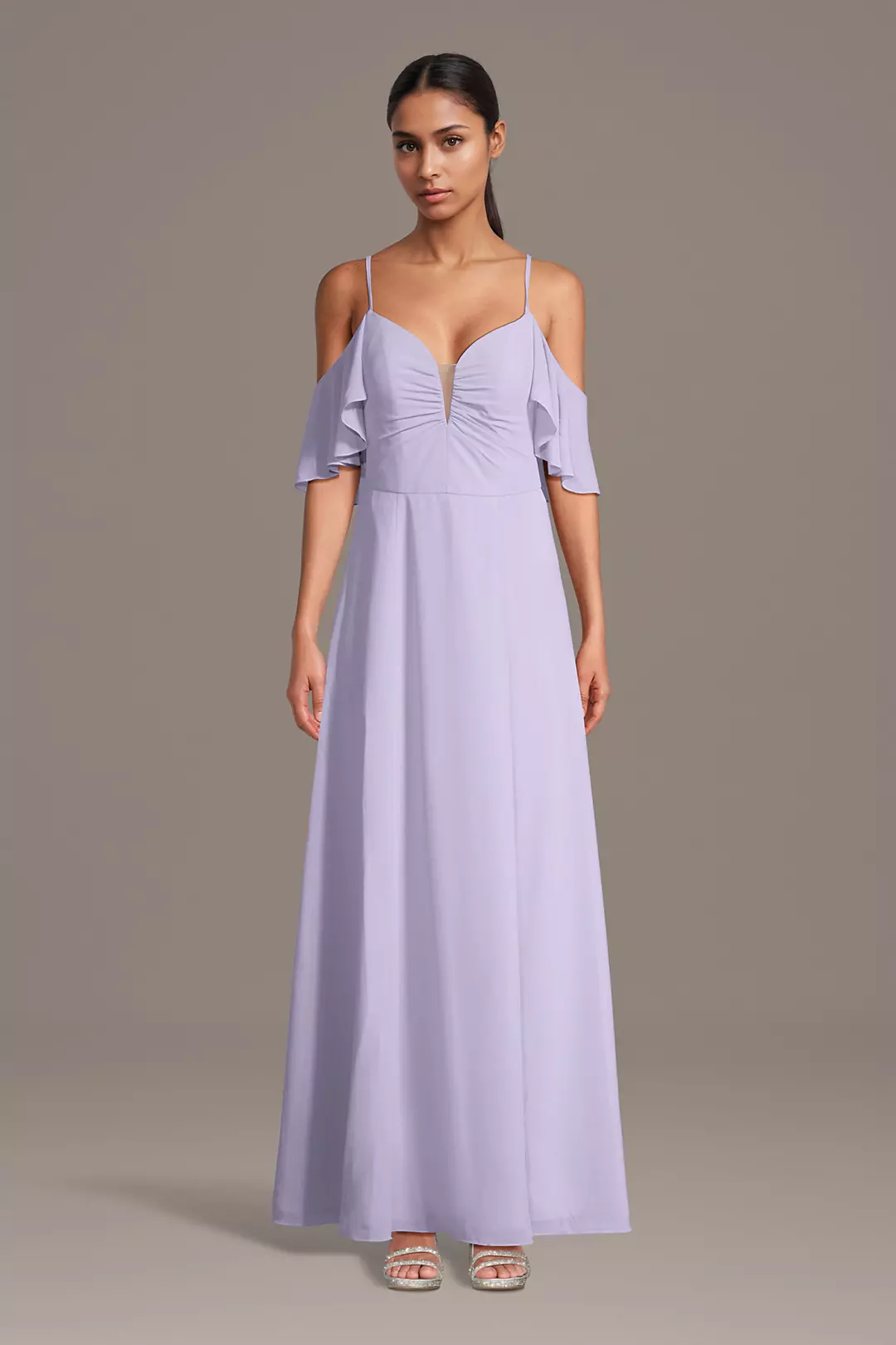 Chiffon Off-Shoulder Notch Neck A-Line Dresses - XNAUWBI