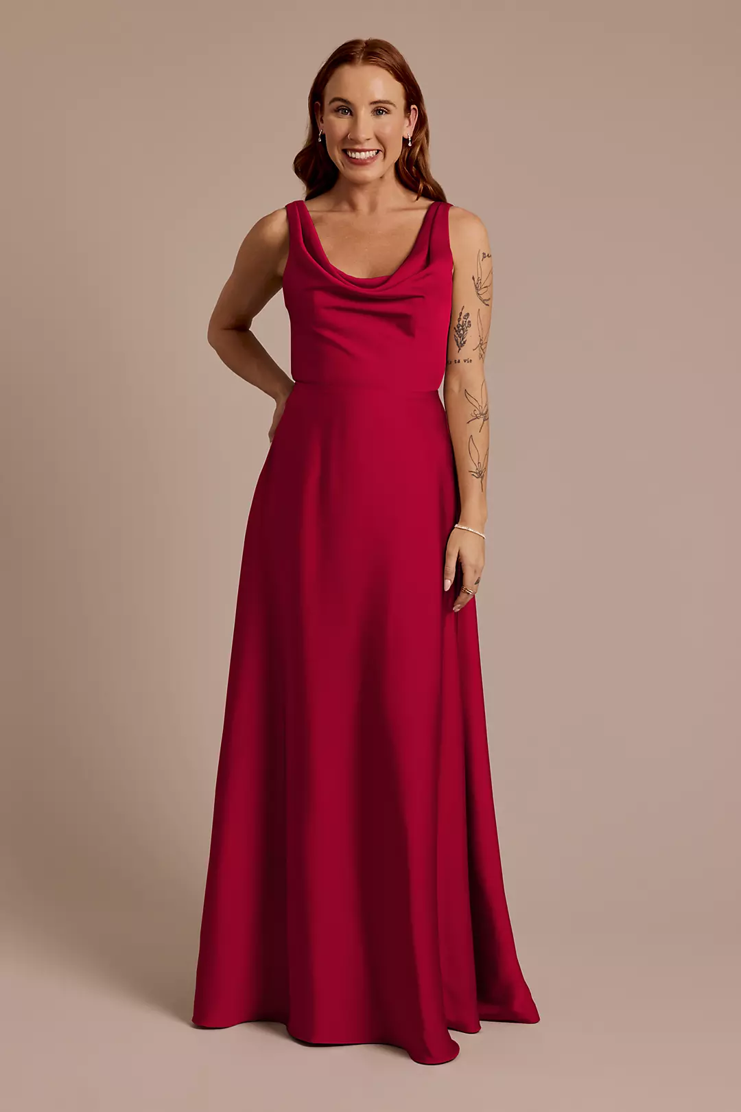 Matte Satin Cowl Neck Tie Back Dresses - XNAUWBI