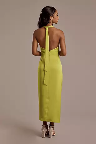 Matte Satin Cowl Neck Halter Sheath Dresses - XNAUWBI