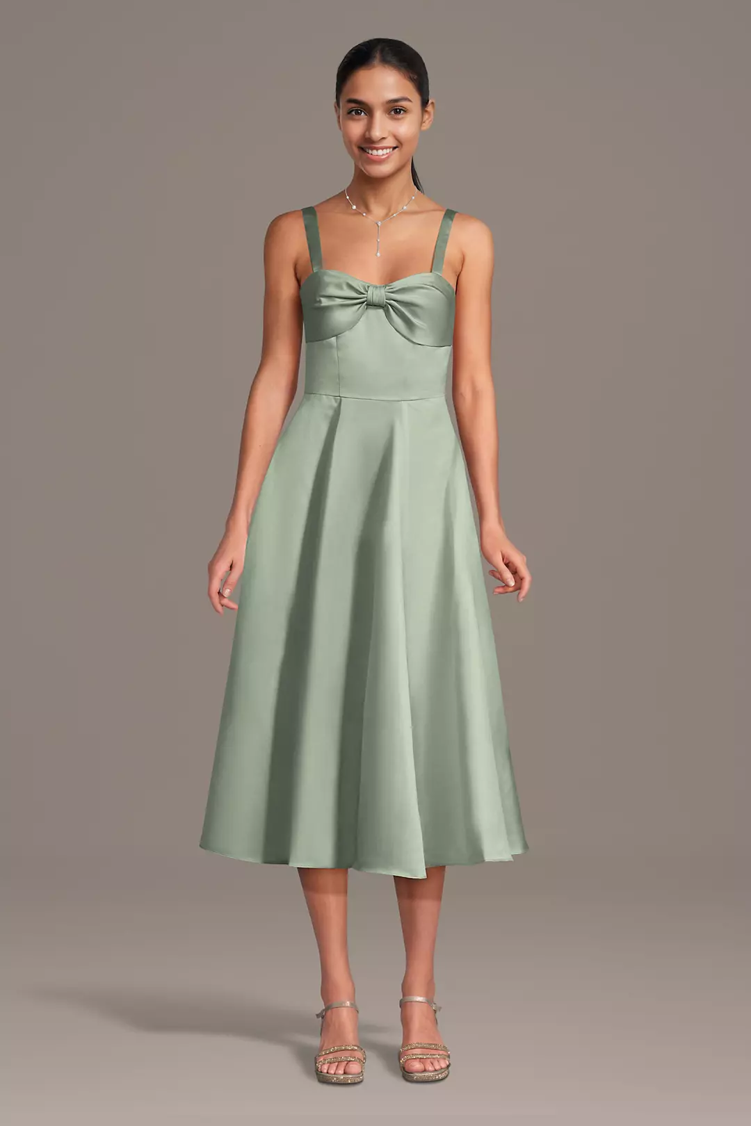 Satin Bow Neck Spaghetti Strap Midi Dresses - XNAUWBI