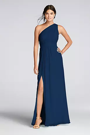 Long One-Shoulder Crinkle Chiffon Dresses - XNAUWBI