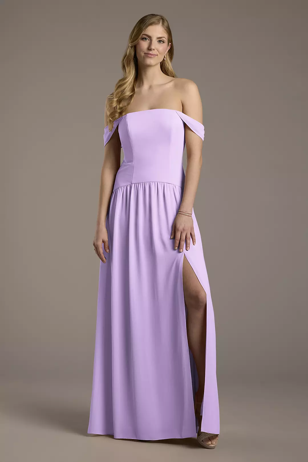 Chiffon Curved Drop Waist Off-the-Shoulder Dresses - XNAUWBI