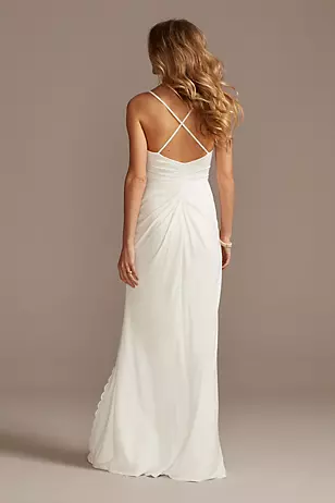 Ruched Skinny Strap Dress with Lace Slit Dress - XNAUWBI