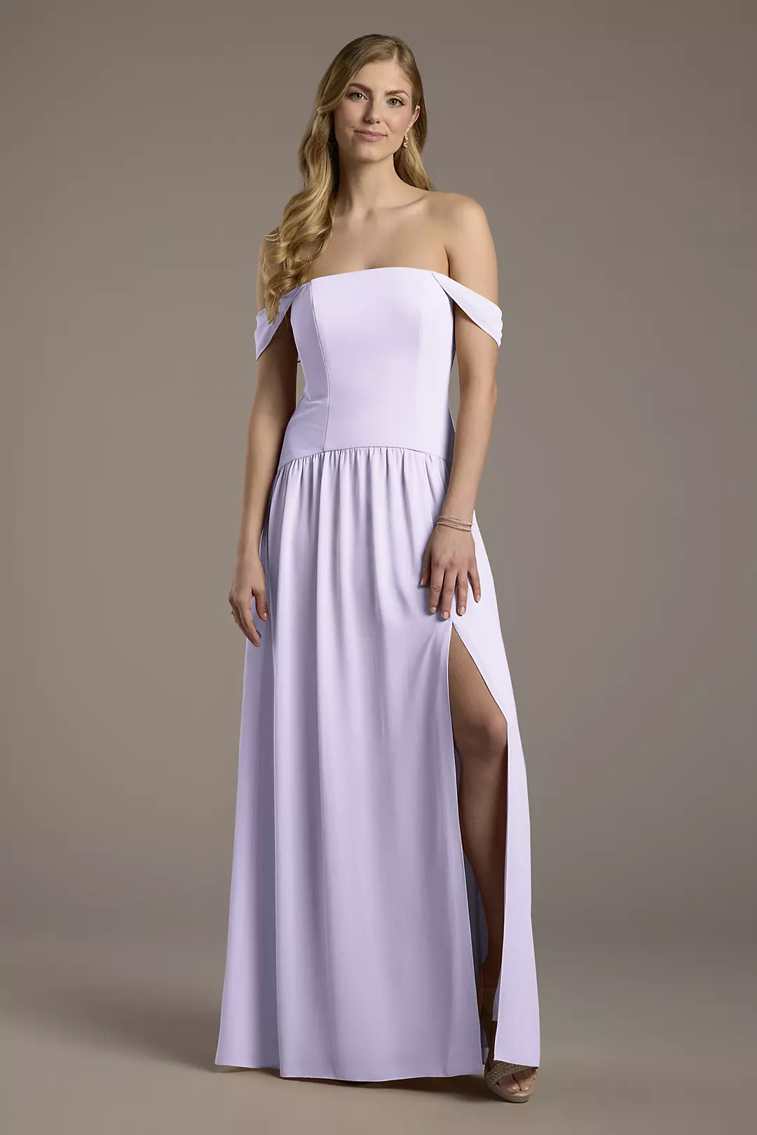 Chiffon Curved Drop Waist Off-the-Shoulder Dresses - XNAUWBI