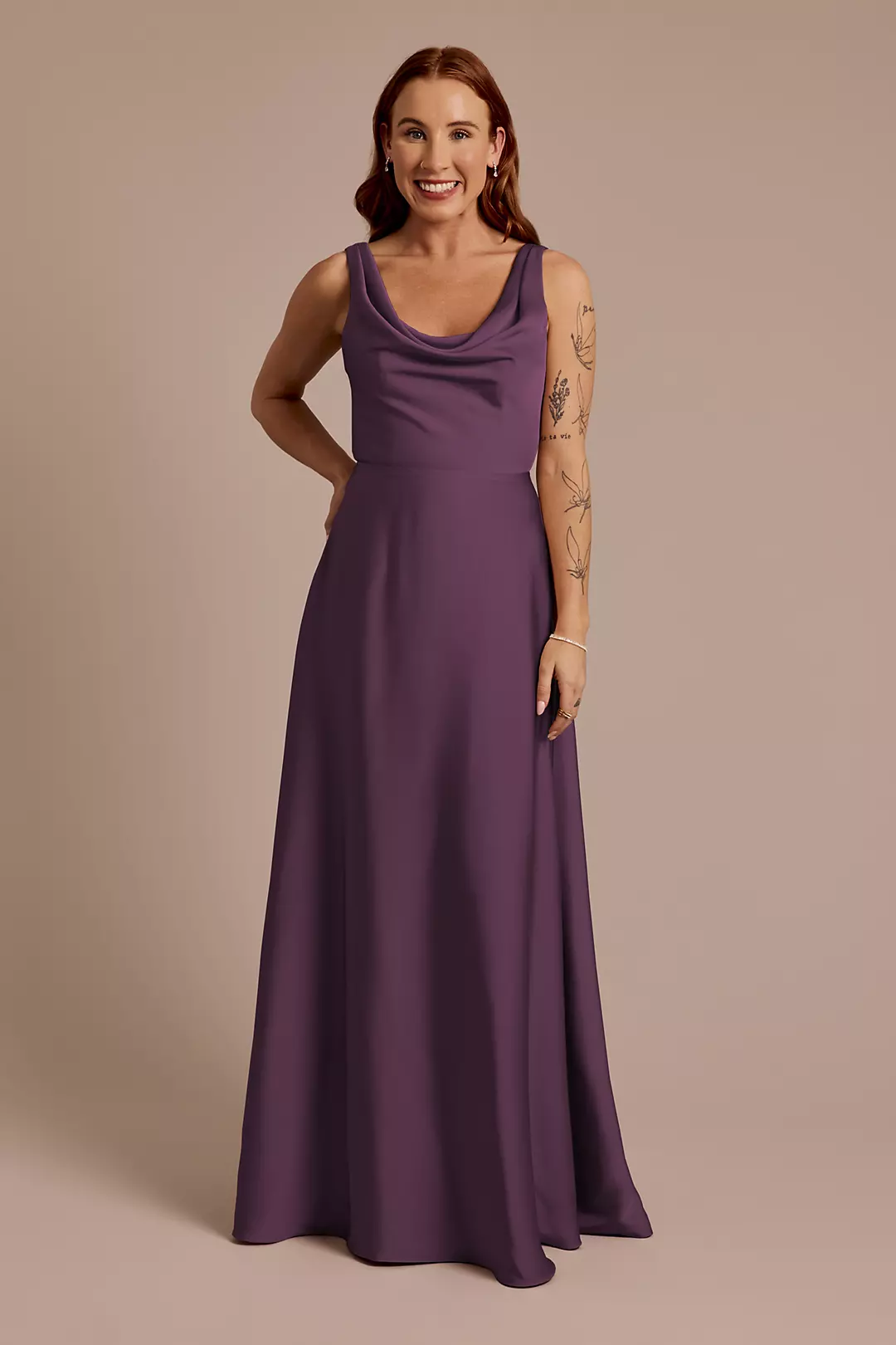 Matte Satin Cowl Neck Tie Back Dresses - XNAUWBI