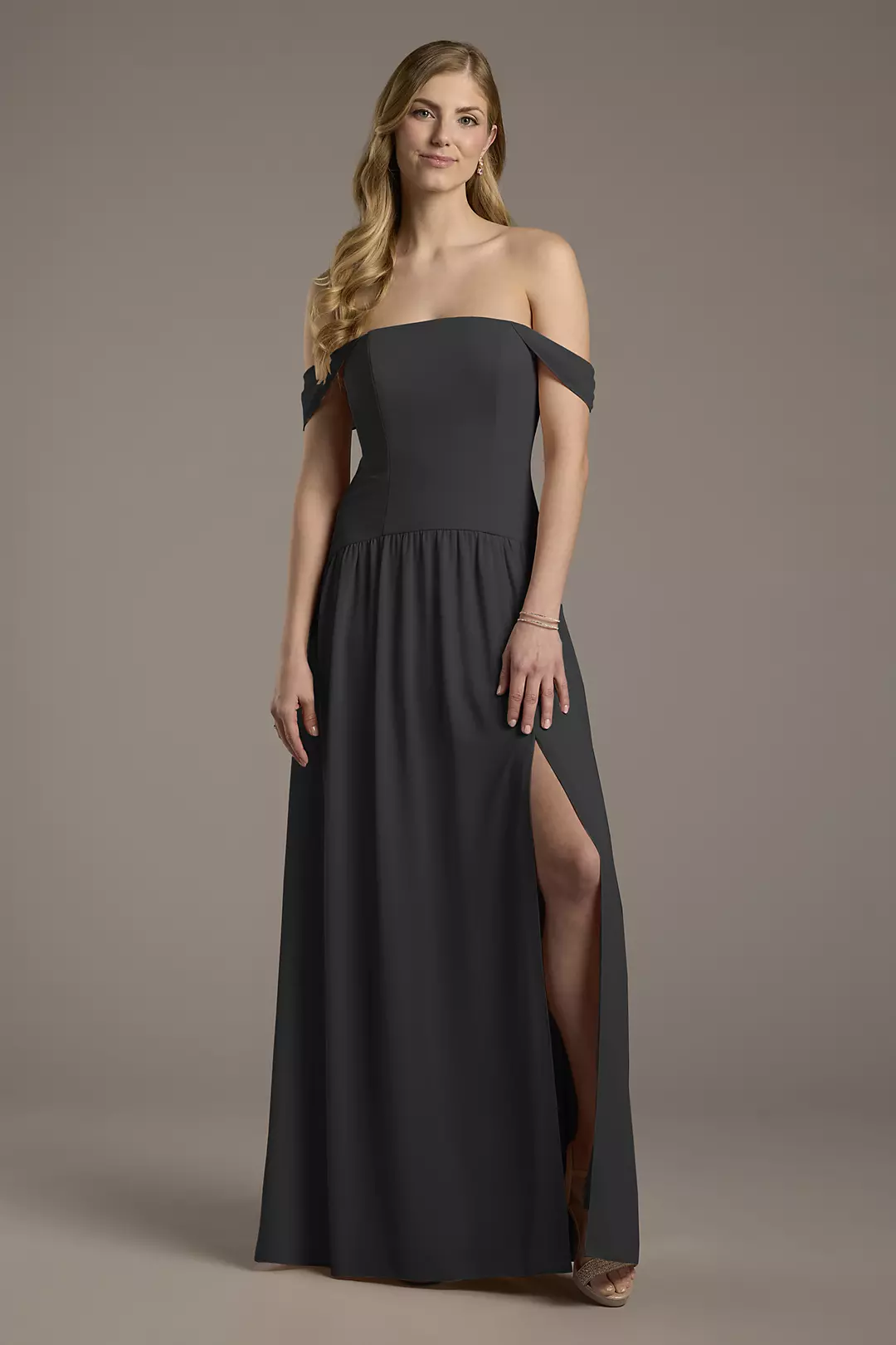 Chiffon Curved Drop Waist Off-the-Shoulder Dresses - XNAUWBI