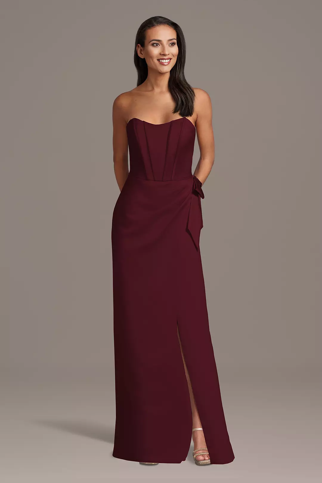 Matte Satin Strapless Corset Sheath Dress with Side Bow Dress - XNAUWBI