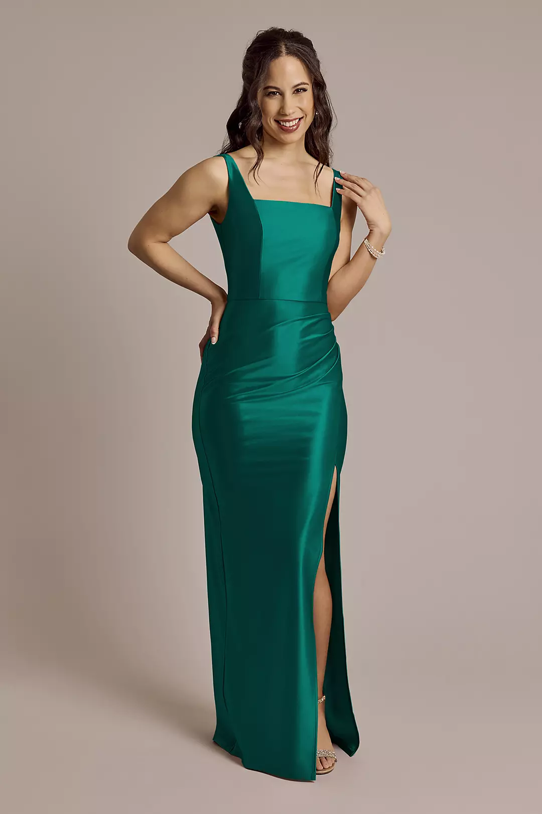 Sculpting Shiny Satin Square Neck Tank Dresses - XNAUWBI