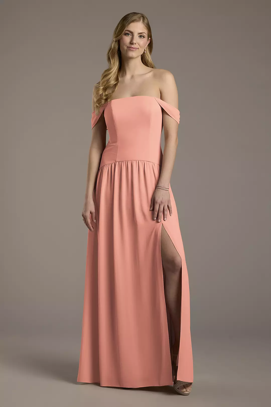 Chiffon Curved Drop Waist Off-the-Shoulder Dresses - XNAUWBI
