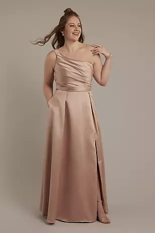 Matte Satin One-Shoulder A-Line Pleated Dresses - XNAUWBI