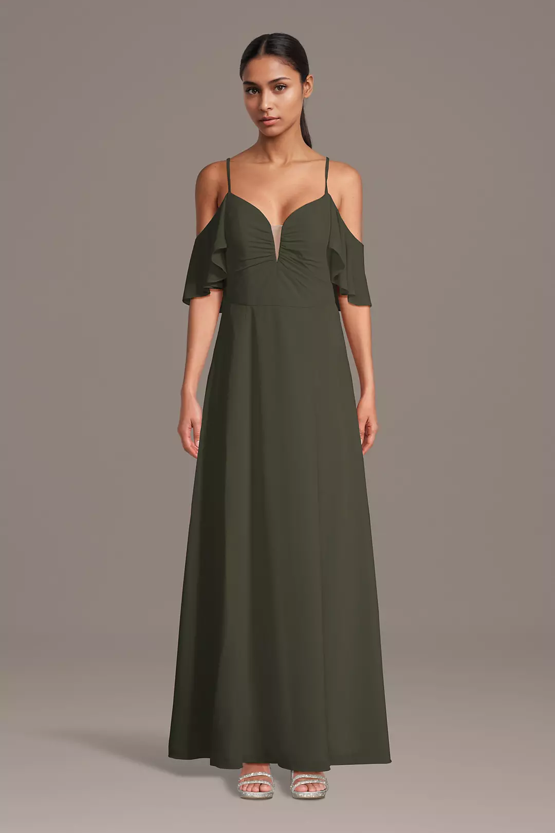 Chiffon Off-Shoulder Notch Neck A-Line Dresses - XNAUWBI