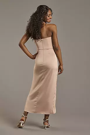 Matte Satin V-Notch Midi Dresses - XNAUWBI